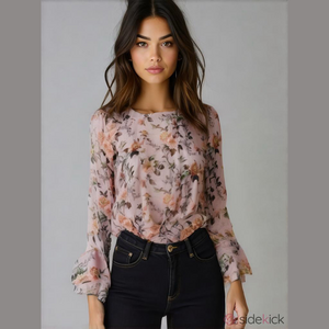 TOPSHOP Floral Ruffle Sleeve Blouse